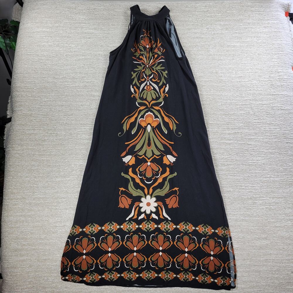 MSK Halter Maxi Dress Womens S Black Floral Tie Band Neck Vacation Summer Boho